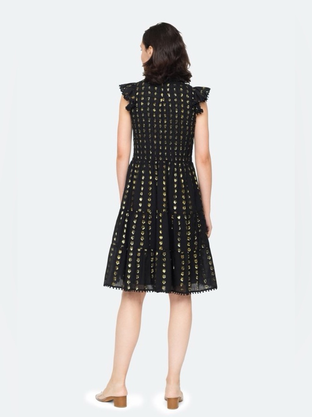 SEA NEW YORK Black Eyelet Midi Dress with Metallic Gold Accents size 4 NEW - Picture 3 of 7